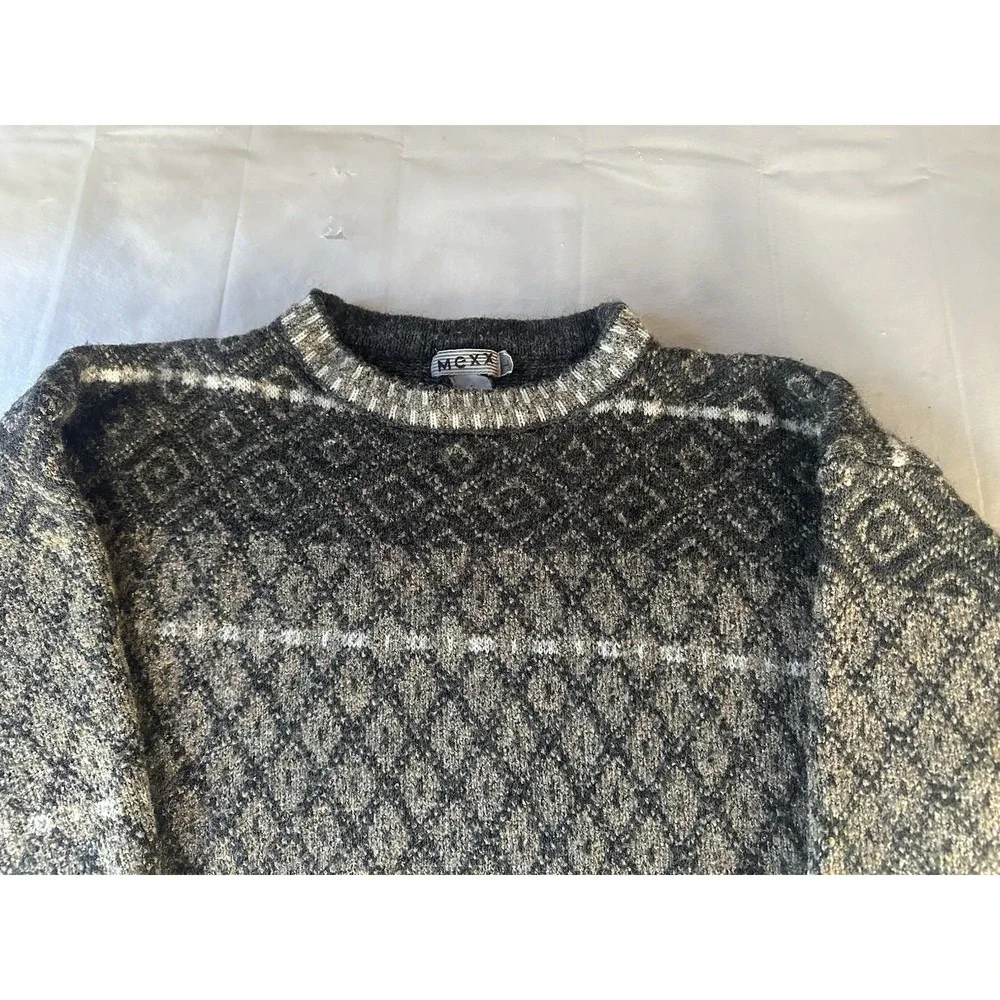 Vintage MEXX Sweater Mens Large Gray Brown‎ Geometric Knit Pullover Grandpa